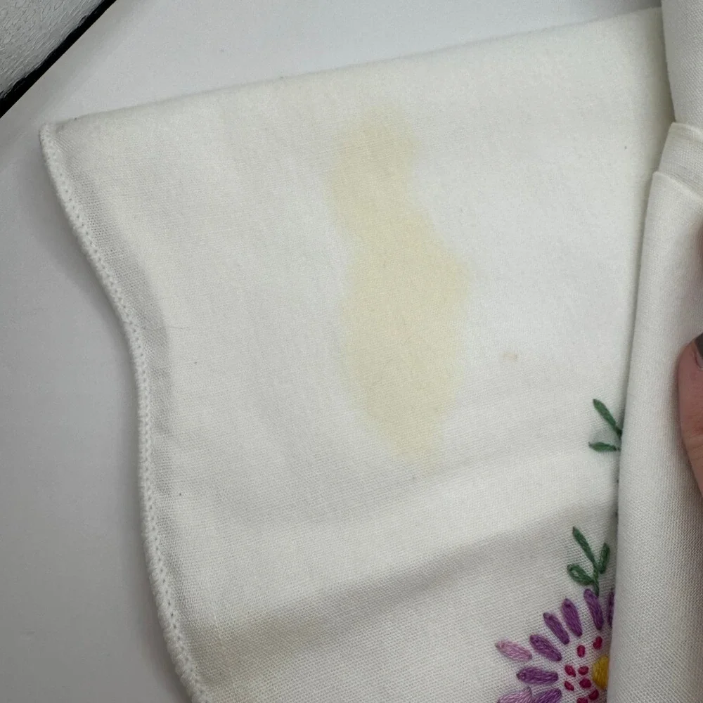 Embroidered Napkins Handkerchiefs White Pink & Purple Floral Scalloped‎ Set 8